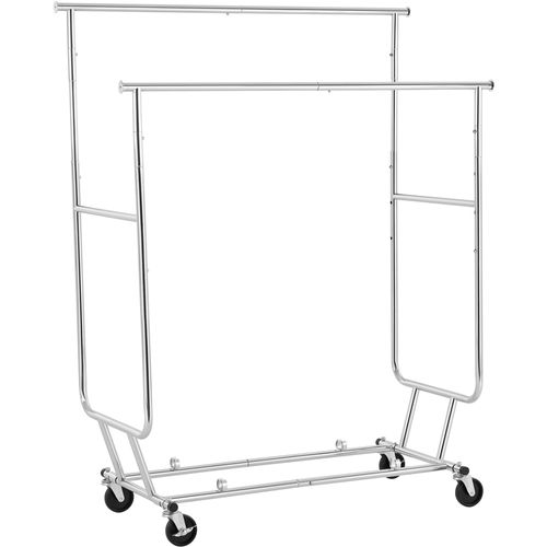 Portant à Vêtements à Roulettes En Métal Chromé Avec Hauteur Et Largeur Réglables, Argenté