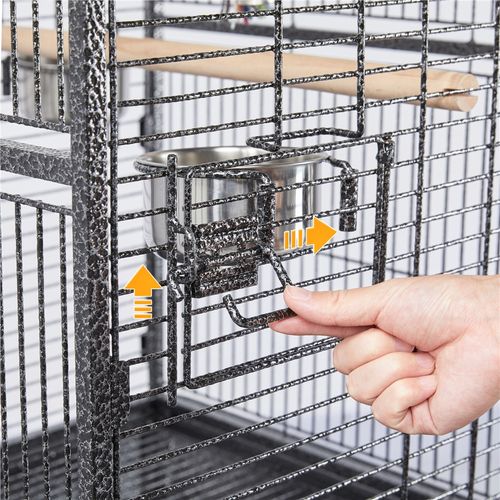 Cage à Oiseaux En Métal Avec Roulettes, Mangeoires, Perchoirs Et Corde Élastique, Noir