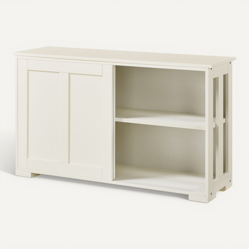 Buffet En Bois Avec 2 Portes Coulissantes Et Étagère Réglable En Hauteur, Blanc Antique