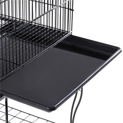Cage à Perroquet En Métal à Toit Ouvert Avec Roulettes, Perchoirs Et Plateau Coulissant, Noir