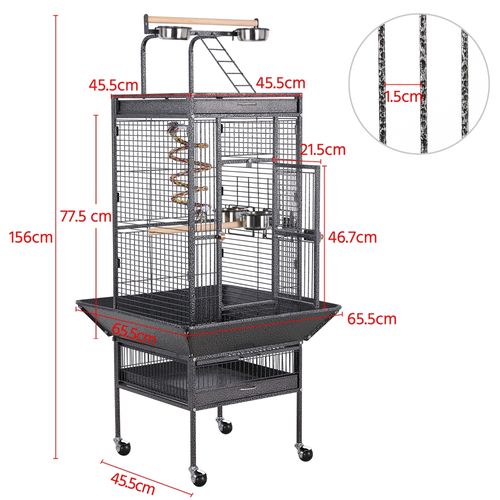 Cage à Oiseaux Sur Pied En Métal Avec Toit Perchoir Cage Pour Perruches à Roulettes, Noir