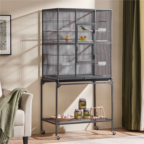 Cage Pour Oiseaux Cage Pour Perroquet Avec Support Roulant Pour Perruche Calopsitte, Noir