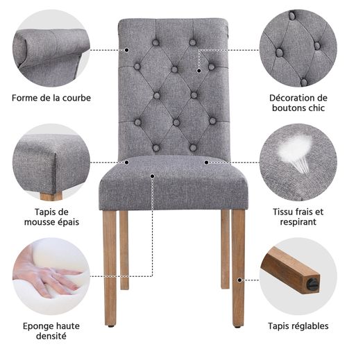 Lot De 6 Chaises De Salle à Manger Haut Dossier Revêtement Pieds En Bois Gris Foncé