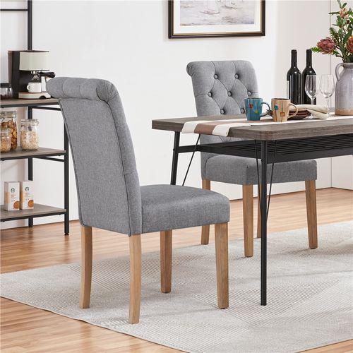 Lot De 6 Chaises De Salle à Manger Haut Dossier Revêtement Pieds En Bois Gris Foncé