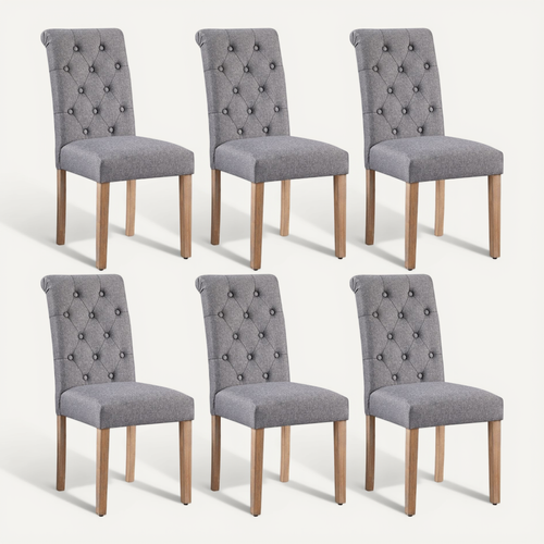 Lot De 6 Chaises De Salle à Manger Haut Dossier Revêtement Pieds En Bois Gris Foncé