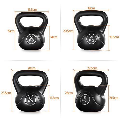 Ensemble De 4 Kettlebells Poid Réglable 2/4/6/8 Kg Béton Et Plastique Appareils De Fitness, Noir