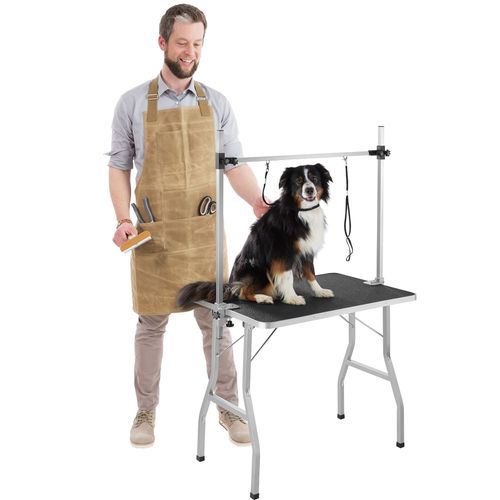 Table De Toilettage Pliable Avec Deux Sangles Surface Antidérapante Résistante Noir 105,5x60cm