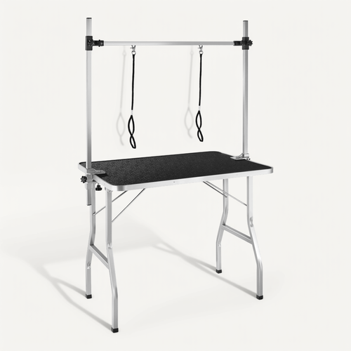Table De Toilettage Pliable Avec Deux Sangles Surface Antidérapante Résistante Noir 105,5x60cm