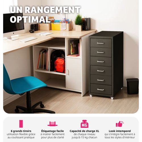 Caisson De Bureau à Roulettes En Métal En Acier Noir