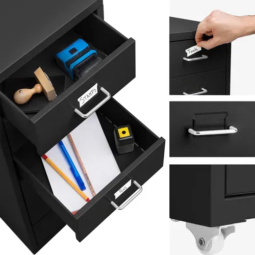Caisson De Bureau à Roulettes En Métal En Acier Noir