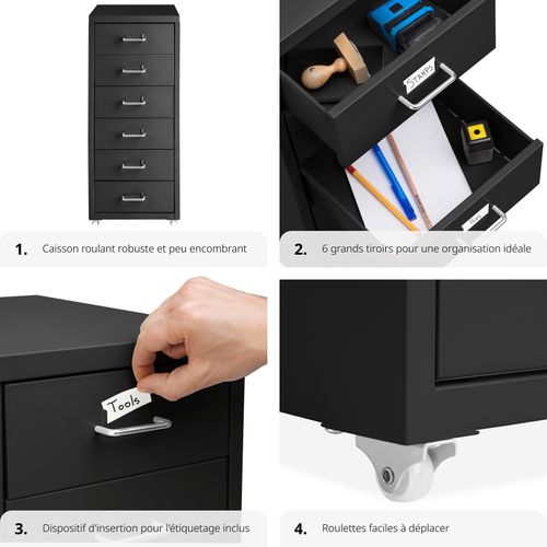Caisson De Bureau à Roulettes En Métal En Acier Noir