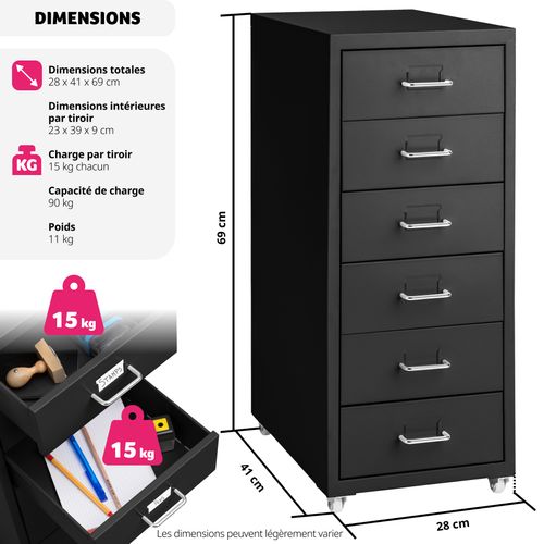 Caisson De Bureau à Roulettes En Métal En Acier Noir