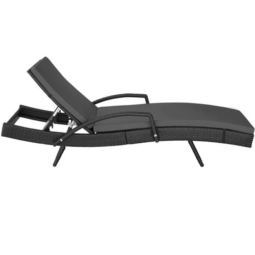 Chaise Longue En Rotin Et Aluminium Résistant Aux Intempéries Et Aux Uv Noir