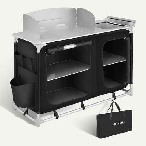 1 Cuisine De Camping De Luxe Avec Structure En Aluminium Et 4 Compartiments Luksus En Aluminium Noir