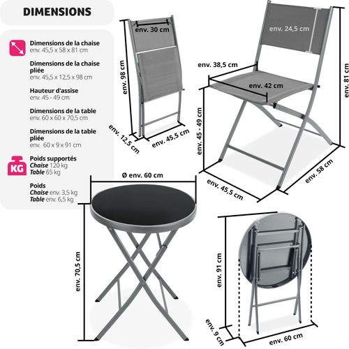 Ensemble Table Et Chaises De Jardin Bistrot Gris 45.5 X 58 X 81 Cm