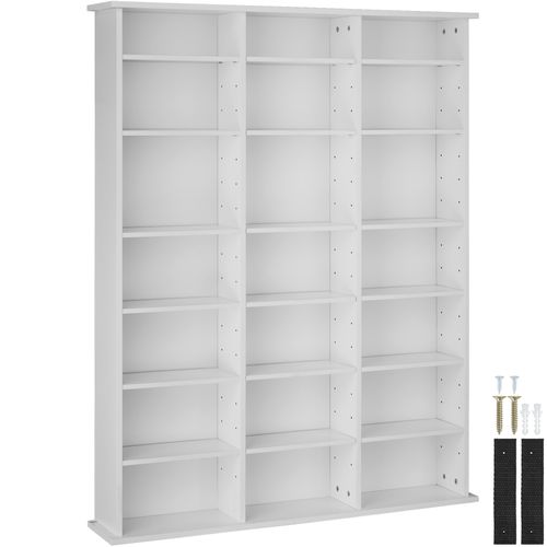 Étagère Dvd Cd Aspect Bois Réglable 105,5x19x136,5cm Blanc Mat