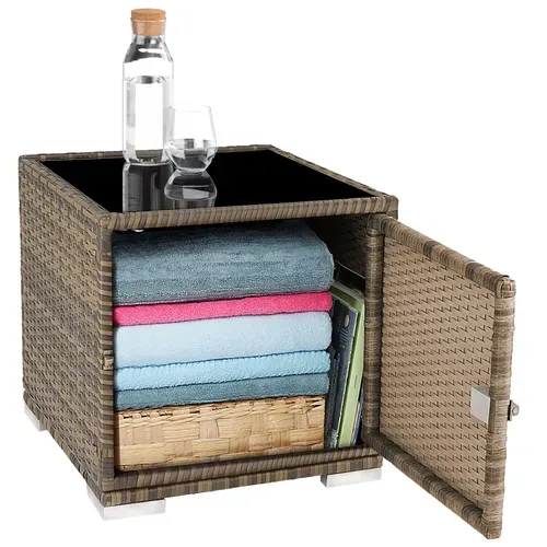 Lot De 2 Bains De Soleil Avec Table De Rangement En Rotin Et Aluminium