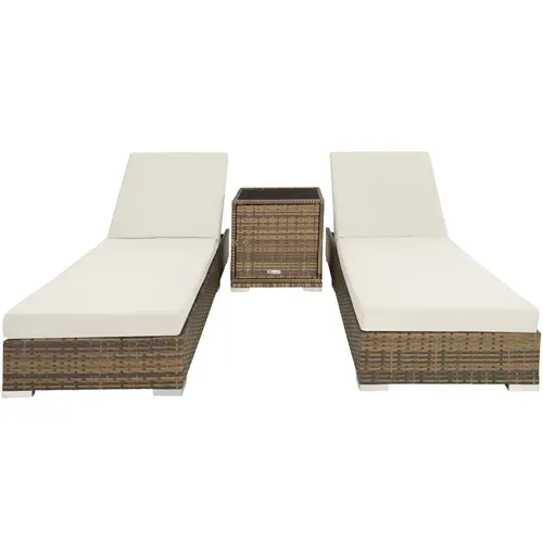 Lot De 2 Bains De Soleil Avec Table De Rangement En Rotin Et Aluminium