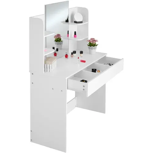 Coiffeuse En Panneau Aggloméré Avec Miroir Et Rangements Blanc