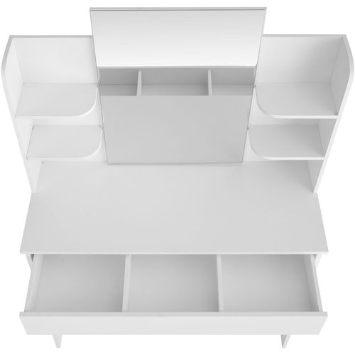 Coiffeuse En Panneau Aggloméré Avec Miroir Et Rangements Blanc