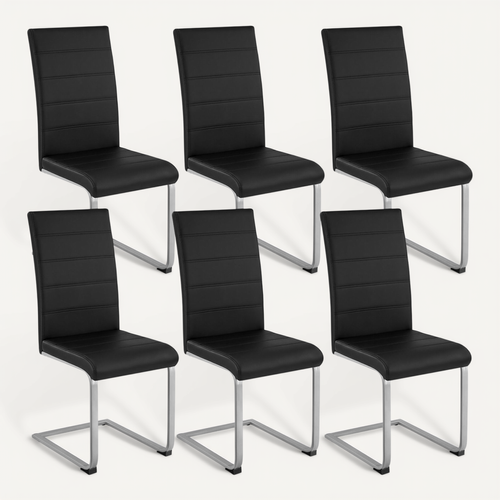 Lot 6 Chaises Salle À Manger Rembourrées Dossier Ergonomique Pieds Métal Noir 41x52x99cm