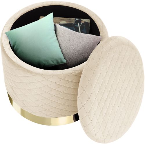 Pouf Rond Avec Rangement, Tabouret Pliable, Avec Couvercle Rembourré