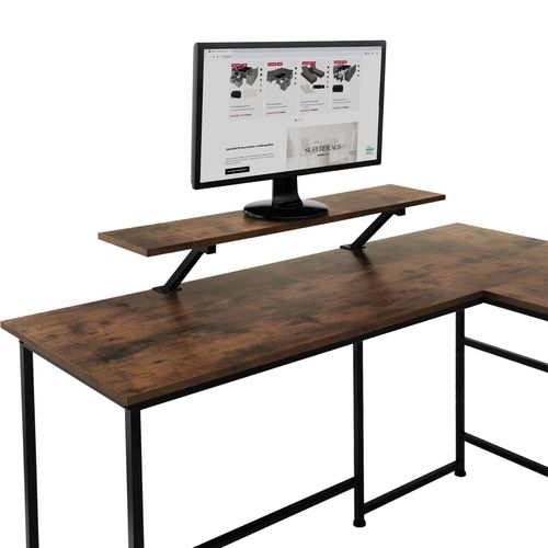 Bureau En Panneau De Fibres Avec étagère Stockage Bois Foncé