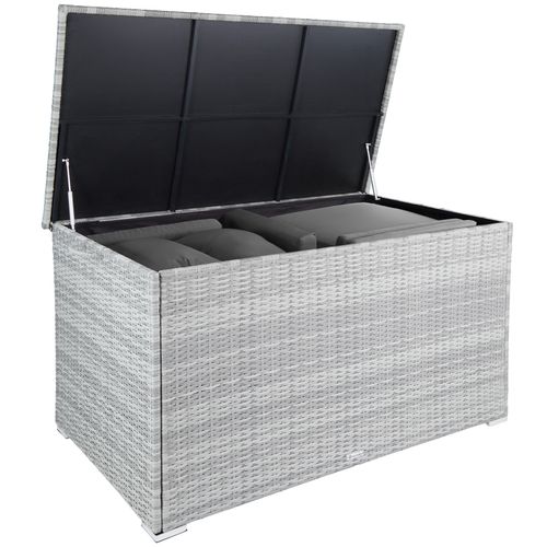 1 Coffre De Jardin Caisse De Rangement Pour Coussins Oslo En Résine Tressée, Aluminium Gris Clair
