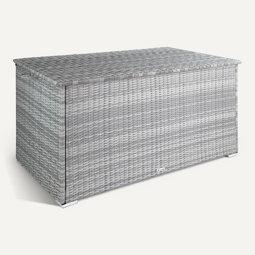 1 Coffre De Jardin Caisse De Rangement Pour Coussins Oslo En Résine Tressée, Aluminium Gris Clair
