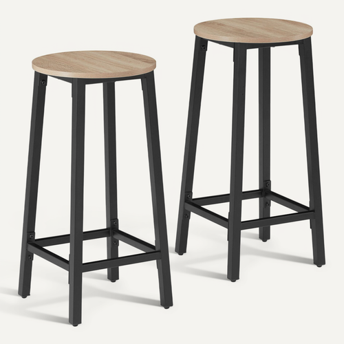 Lot De 2 Tabourets De Bar En Bois Et Acier Hauteur 66 Cm Bois Clair