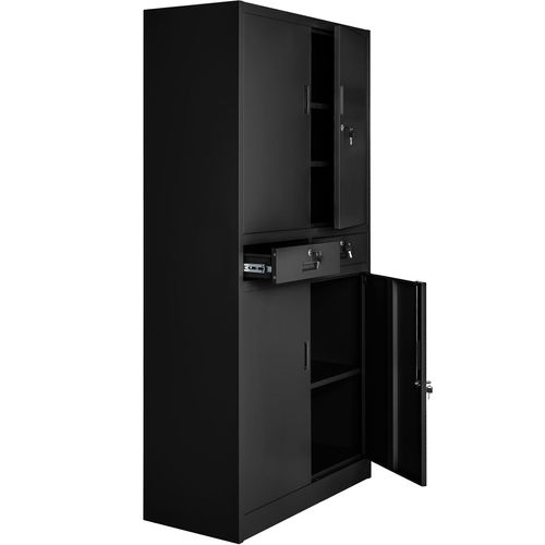 Armoire De Classement En Métal 3 Étagères Réglables En Hauteur Noir