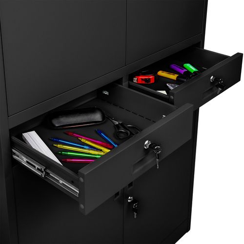 Armoire De Classement En Métal 3 Étagères Réglables En Hauteur Noir