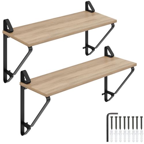 Lot De 2 étagères Murales Style Industriel 15kg Max. Bois Clair