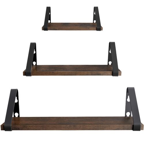1 Lot De 3 étagères Murales Design Cowell En Panneau Aggloméré Bois Foncé Industriel, Rustique