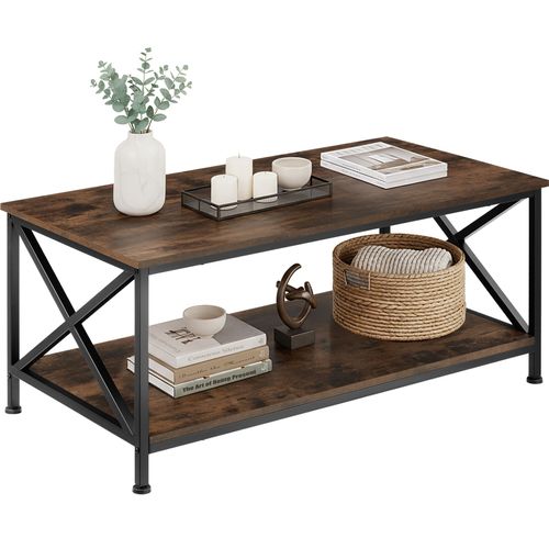 1 Table Basse Salon Pittsburgh En Panneau Aggloméré Bois Foncé Industriel, Rustique