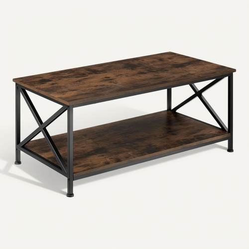 1 Table Basse Salon Pittsburgh En Panneau Aggloméré Bois Foncé Industriel, Rustique