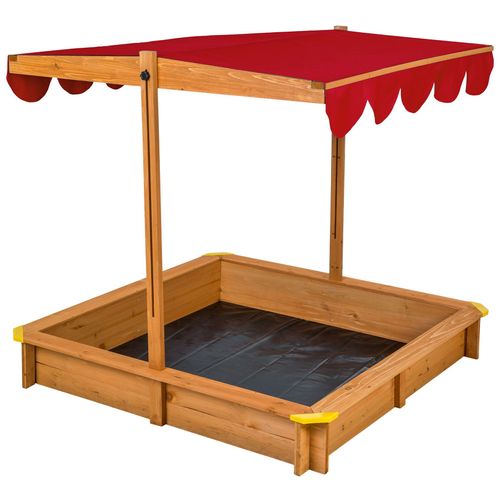 1 Bac À Sable, Cabane De Jardin Enfant Avec Toit Et Véranda émilia En Bois Rouge