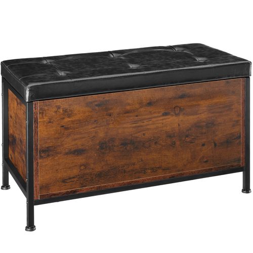 Coffre Banquette De Rangement Cuir Synthétique Bois Foncé
