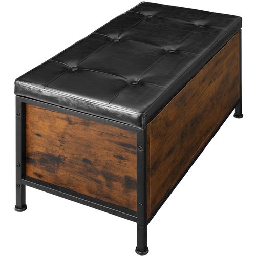 Coffre Banquette De Rangement Cuir Synthétique Bois Foncé