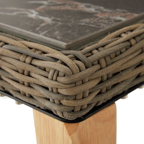 Table En Rotin Cadre Aluminium Et Bois 935x935x75cm Marron Naturel