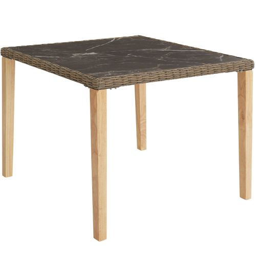 Table En Rotin Cadre Aluminium Et Bois 935x935x75cm Marron Naturel
