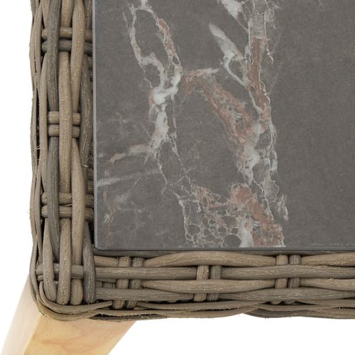 Table En Rotin Cadre Aluminium Et Bois 935x935x75cm Marron Naturel