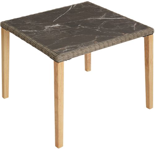 Table En Rotin Cadre Aluminium Et Bois 935x935x75cm Marron Naturel
