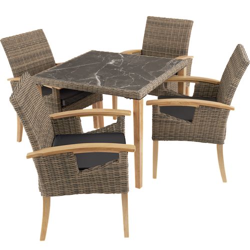 Table En Rotin Cadre Aluminium Et Bois 935x935x75cm Marron Naturel