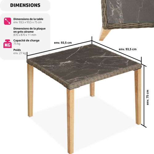 Table En Rotin Cadre Aluminium Et Bois 935x935x75cm Marron Naturel