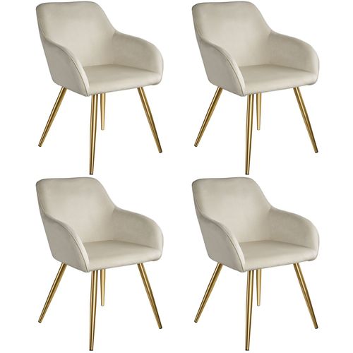 Ensemble De 4 Chaises Rembourrées Aspect Velours Crème Et Or