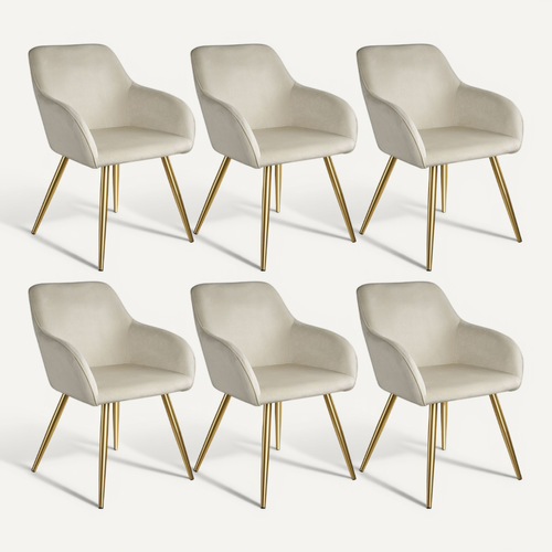 Chaise Rembourrée Effet Velours Crème Or Forme Ergonomique Stable 6 Places 58x62x82cm