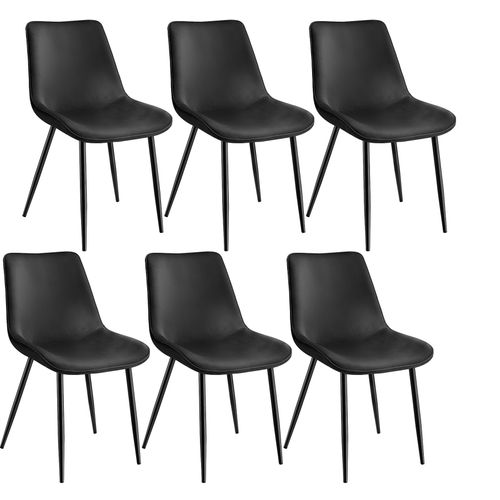 Lot De 6 Chaises Rembourrées Aspect Velours Assise Ergonomique Noir