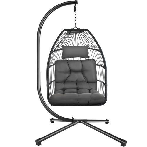 Fauteuil Suspendu Gris Foncé Acier Pliable Pivotant Coussin Extra épais 160kg 98x107x202cm