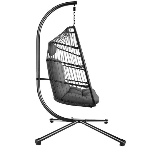 Fauteuil Suspendu Gris Foncé Acier Pliable Pivotant Coussin Extra épais 160kg 98x107x202cm